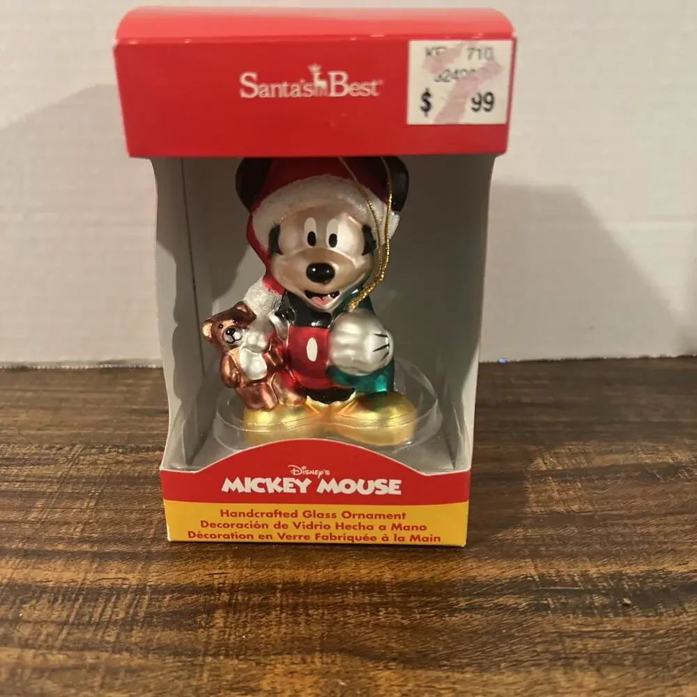 Vintage Disney Ornaments Glass Blown Mickey Mouse Original Box